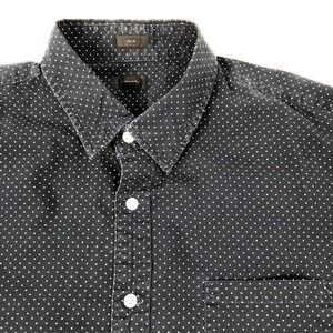 J Crew Shirt Men's XL Navy Blue Polka Dot Slim Fit Button Up Long Sleeve